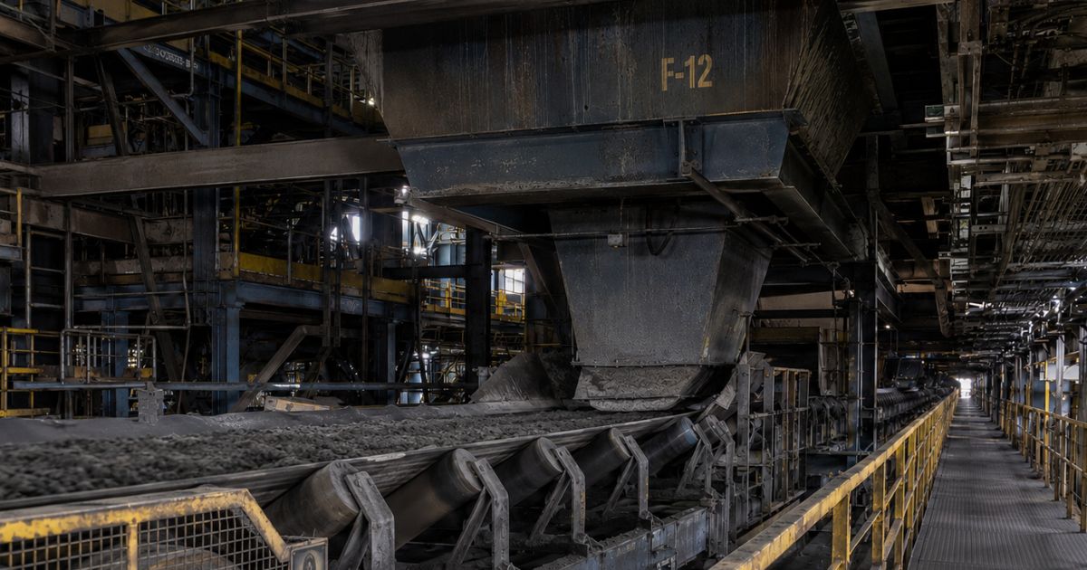 Heavy industrial conveyor system operating under load, illustrating how performance drift, spares delays and maintenance pressure affect plant reliability.